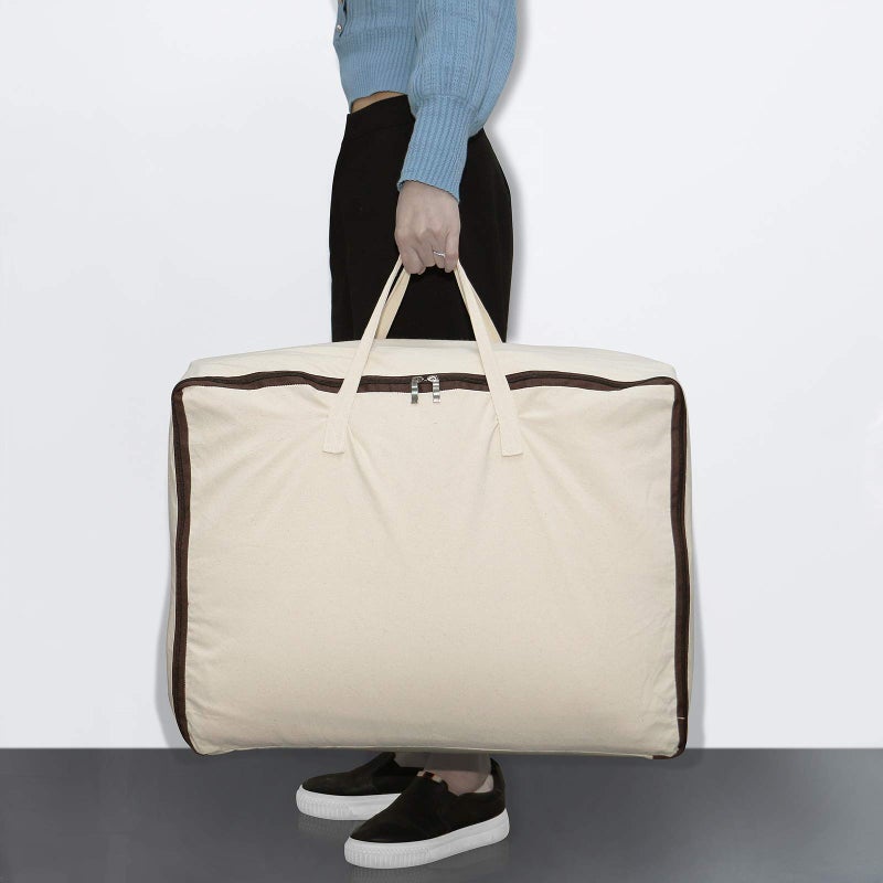 AMJ Set of 2, Storage Bags with 3-Side Zip Open & Handles, House Move or Winter Garment Storage in Wardrobe, Beige - Image 4